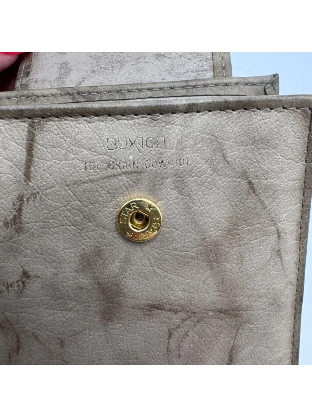 Buxton Heiress Top Grain Cowhide Leather Wallet Bifold Floral Embossed Flap Beig - Picture 11 of 13